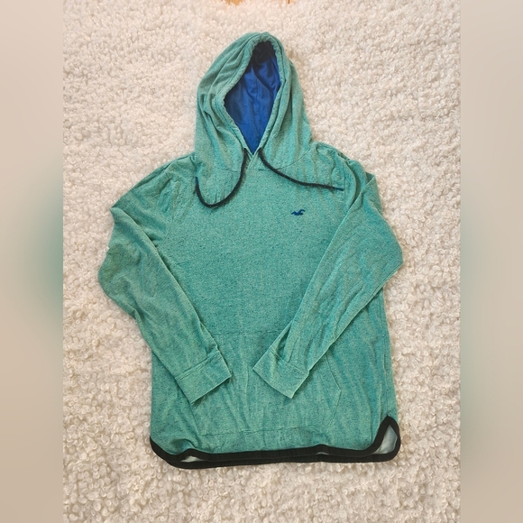 Hollister Men Sz M Hoodie Drawstring Lightweight Blue Teal Cotton Blend Pullover - Picture 1 of 12